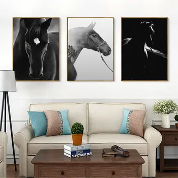 Črno Bel Konj, Živali Slike Doma Dekor Nordijska Platno Stensko Slikarstvo Umetnost Tiskanja Minimalističen Realist Umetnost Plakata za dnevno Sobo