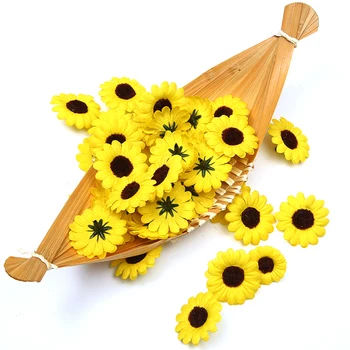 50PCs Sončnično Umetno Cvetje 2,5 cm Svile Daisy Ponaredek Flower Glave Decor Za Sobi Doma Poročno Dekoracijo DIY Venec Opremo