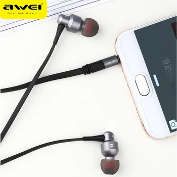 Awei ES-50TY Bas Žične Slušalke Z Mikrofonom Pšenice Kovinski Zmanjšanje Hrupa Uho Slušalke Telefoni Android Glasbe, Iger na srečo Športne Slušalke