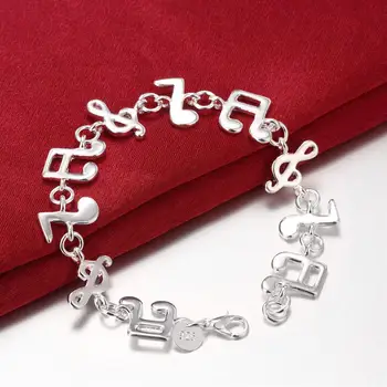Tovarne neposredno moda 925 Žig Srebrne barve Zapestnica za žensko Glasbeni notaciji verige fine Luksuzni nakit svate darila