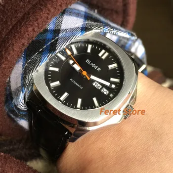 Bliger novih moških watch NH36 samodejno mehanska ura 40 mm, iz nerjavnega jekla primeru safirno steklo modra številčnica darilo svetlobna watch