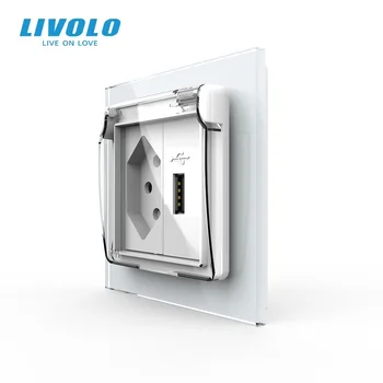 Livolo Brazilija Standard USB Vtičnico. AC 110~250V z Nepremočljiv Pokrov Švica 10A Vtičnico za Vdelane