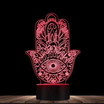 Hamsa Z Boho Vzorec Novosti Razsvetljava Bude Strani Mandala Hamsa Simbol Optično iluzijo Luči Budizma Dekorativna Namizna Svetilka