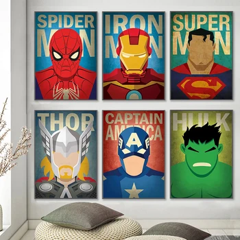 Marvel Film Avengers Letnik Platno Plakat, Spiderman, Iron Man, Hulk, Captain America Wall Art Slikarstvo Natisne Soba Dekor Freske