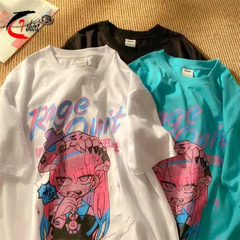Anime Žensk Tshirt dvodimenzionalne Bad Girl Risanka Natisni T-shirt Svoboden Priložnostne Prevelik T-majice s Kratkimi rokavi Poletje Ženske