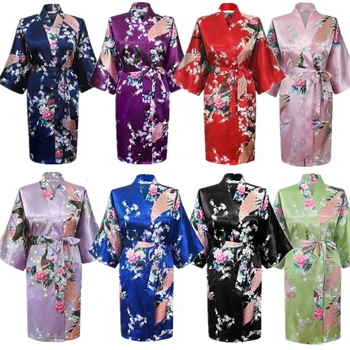 Saten Svila Poroka, Nevesta, Japonski Tradicionalni Pav Družico Haljo Ženske Sleepwear Yukata Kimono Kratko Obleko Nightgown