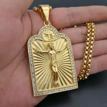 Nov Slog Classic Christian Pozlačeni Jezus Križ Medaljo Ogrlico, Obesek, Verske Slog Molitev Kovinski Nakit Amulet