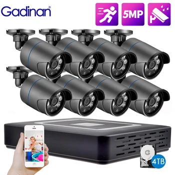 Gadinan HD 8CH AHD DVR Kamere CCTV Sistema Kit H. 265+ Zaznavanje Gibanja na Prostem Pametno IR-Cut Night Vision Nadzor Nastavite XMEye