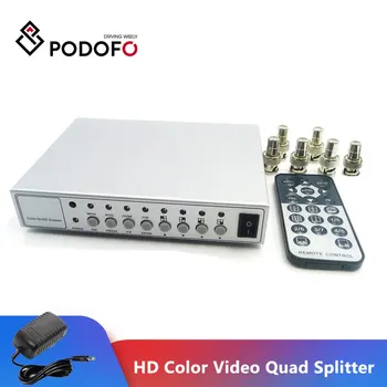 Podofo Kovinsko Lupino HD Barvni Video Quad Splitter CCTV Kamere Video Procesor Sistem Preklopnik Kit 6 BNC Adapter, Daljinski upravljalnik