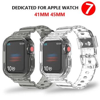 Šport Jasno Band+Primeru Za Apple ura 7 Prozoren Silikonski Pašček Pokrov Za iPhone iwatch Trak Watchband Zapestnica 41MM 45MM