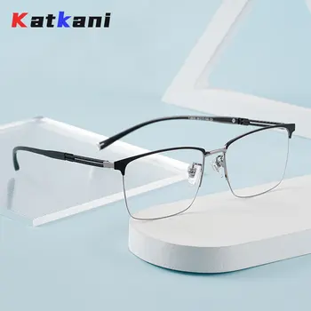 KatKani T8606T Novega Čistega Titana Poslovnih Očala Retro Pol-okvir Ultra-lahkih Kratkovidnost Optični Recept Očala Okvir Moški
