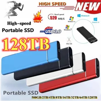 Visoke hitrosti 128TB SSD Prenosni Zunanji ssd Trdi Disk 16TB-32TB-64TB USB3.0 Vmesnika 100% Prvotne Mobilne Trdi Disk