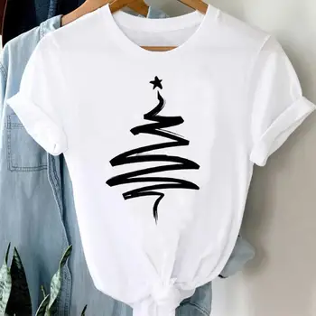 Vesel Božič Kratek Rokav Drevo Srečno Novo Leto Ženske Tiskanja Tshirts Trend T Shirt Risanka Tee Potovanja Vrh Graphic T-Shirt