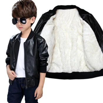 Otroška jakna fant suknjič jesen pomlad PU usnjeno jakno otrok plus žamet toplo bombažno jakno boy slim oblačila