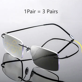 Ultralahkih Rimless Progresivna Multifokalna Obravnavi Očala Unisex Photochromic Anti-Modri Žarki Presbyopic Očala 1.5 2.5