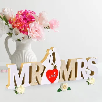 Velika Lesena Mr & Mrs Prijavite Črke Ornament Poročni Dekoracijo, za Sprejem Nagrad Stranka Tabela Top Večerjo Okraski