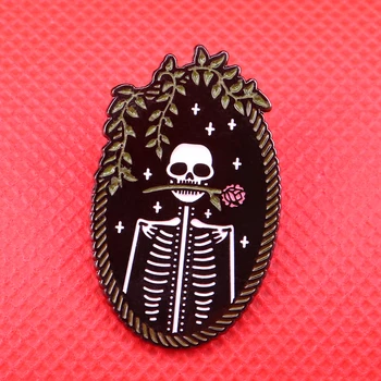 Okostje in vrtnice pin umetnik vezenje cameo broška cvetje sablastan Halloween darilo Dan Mrtvih gothic nakit