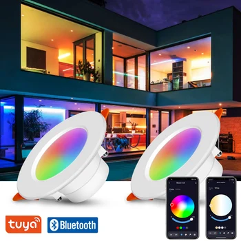 Tuya Bluetooth Očesa Smart LED Downlight 10W RGB Stropne Luči Barva Spreminja, Lampada RGB+W+WW Navzdol Lučka AC85-265V Očesa Prehod