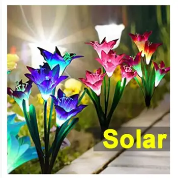 Na Prostem Sončne Vrata Luči S 4 Lily Cvetje Ip65 Vodotesen Nastavljiv Za Vrt Poti, Teras Krajine Dekor Lučka Za Osvetlitev Ozadja