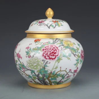 Dinastija Qing Qianlong emajl naslikal zlato peony vzorec čaj pot starinsko porcelana keramični lonček zbirka