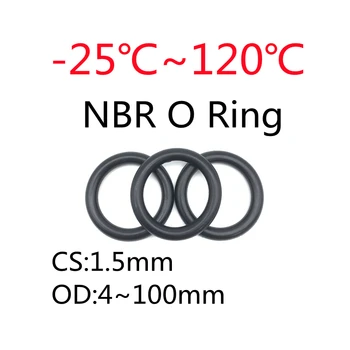 20pcs Black O Ring Tesnilom CS 1,5 mm OD 4 mm ~ 100mm NBR Avtomobilskih Nitrilna Guma Krog O Vrsto Korozije Olje Odporne Pečat za Pranje