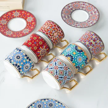 Maroko Slog mizice Pokal z Krožnik iz Porcelana Nastavite za Domačo Kuhinjo Office Tabela Drinkware Poročno Darilo